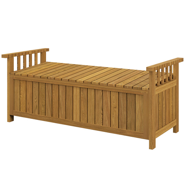 Banc de jardin en bois 2 places avec espace de rangement de 186L, banc d'extérieur avec accoudoirs, charge 240 kg, pour jardin balcon, 128,5 x 56 x 53,5 cm marron
