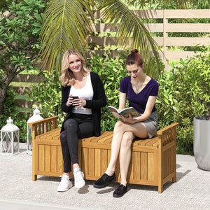 Banc de jardin en bois 2 places avec espace de rangement de 186L, banc d'extérieur avec accoudoirs, charge 240 kg, pour jardin balcon, 128,5 x 56 x 53,5 cm marron