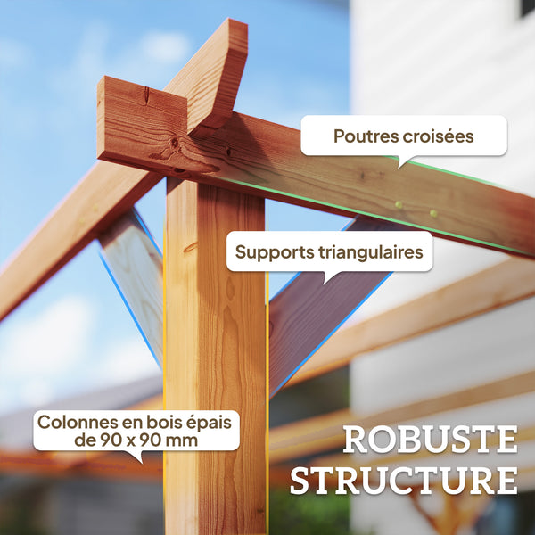 Pergola en bois massif de jardin 3 x 3 m - structure robuste avec poteaux 90 mm et 7 poutres - tonnelle extérieur stable pour vignes et plantes grimpantes, effet bois d'érable