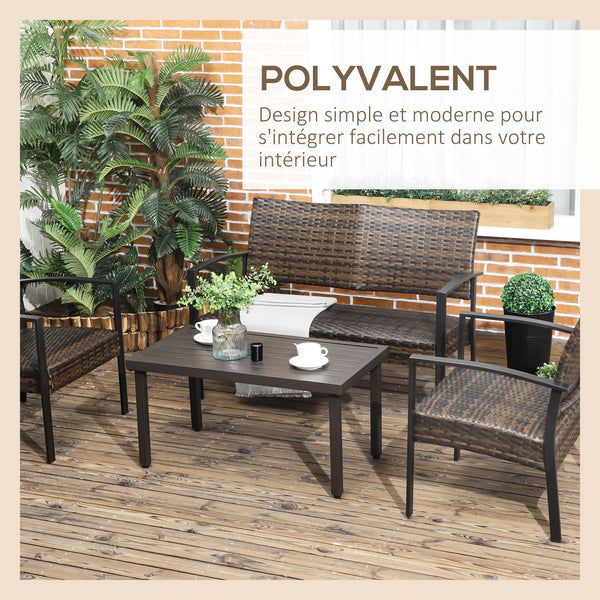 Table basse rectangulaire jardin plateau à lattes pieds réglables pour intérieur/extérieur dim. 91L x 51l x 46H cm marron
