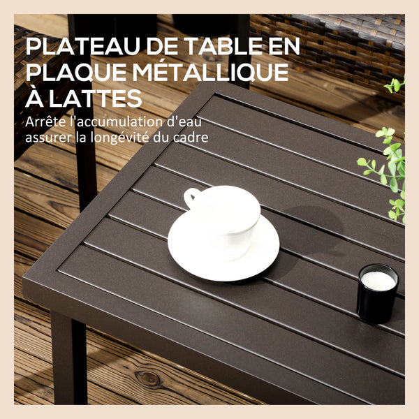 Table basse rectangulaire jardin plateau à lattes pieds réglables pour intérieur/extérieur dim. 91L x 51l x 46H cm marron