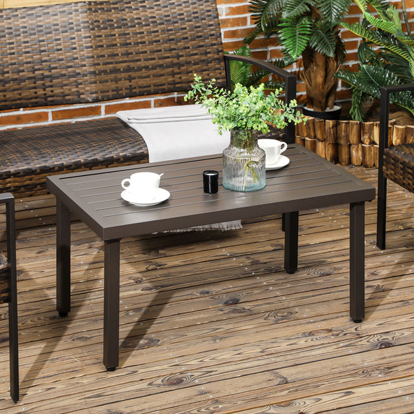 Table basse rectangulaire jardin plateau à lattes pieds réglables pour intérieur/extérieur dim. 91L x 51l x 46H cm marron