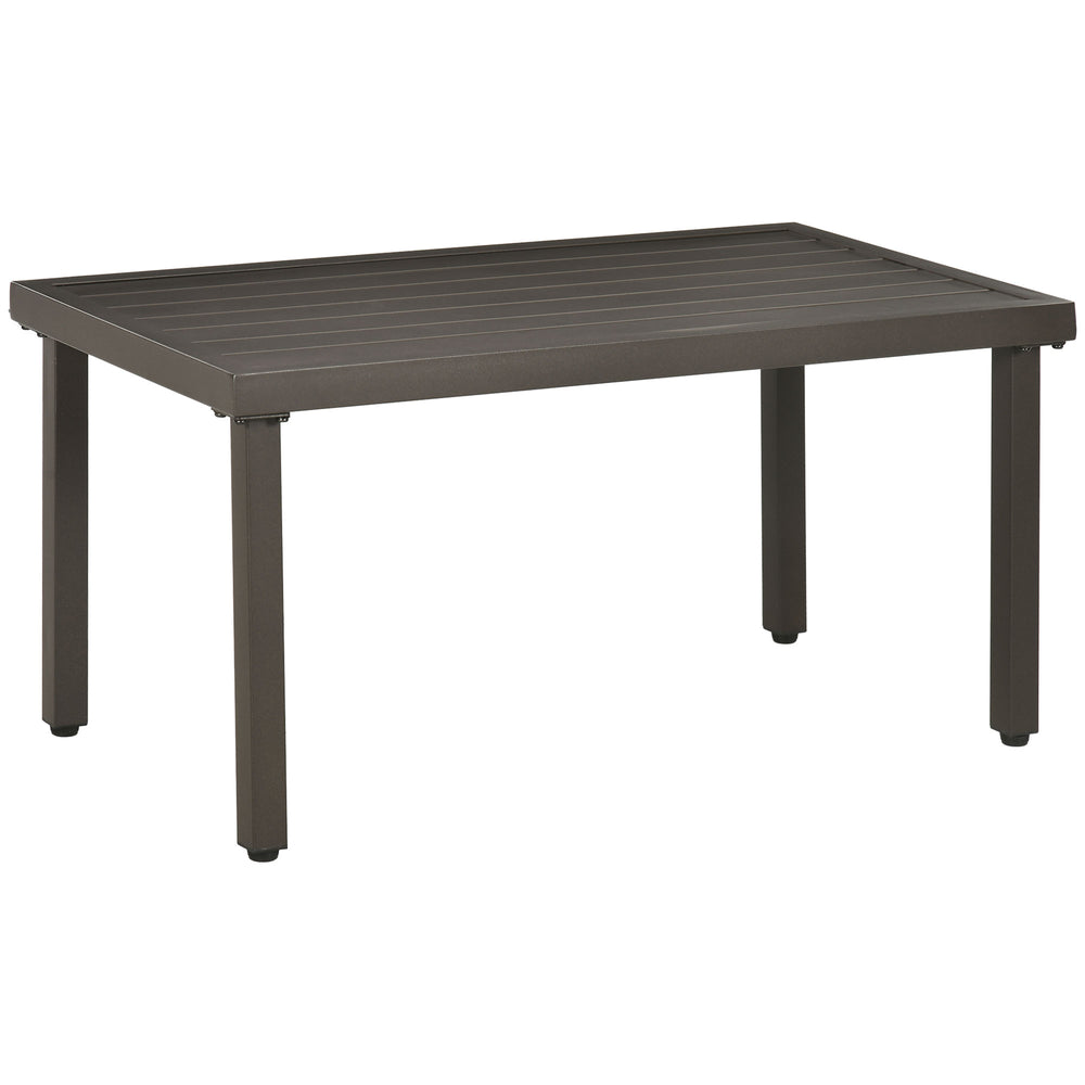 Table basse rectangulaire jardin plateau à lattes pieds réglables pour intérieur/extérieur dim. 91L x 51l x 46H cm marron