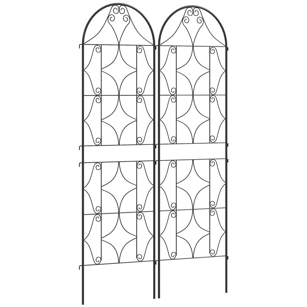 Support pour plantes grimpantes avec motif irrégulier, lot de 2, treillis de jardin, pour légumes, vignes, fleurs, en métal, 50 x 180 cm, noir