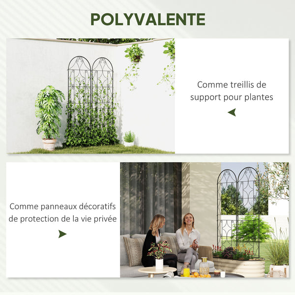 Support pour plantes grimpantes avec motif irrégulier, lot de 2, treillis de jardin, pour légumes, vignes, fleurs, en métal, 50 x 180 cm, noir