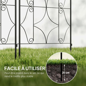 Support pour plantes grimpantes avec motif irrégulier, lot de 2, treillis de jardin, pour légumes, vignes, fleurs, en métal, 50 x 180 cm, noir