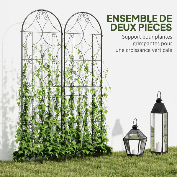 Support pour plantes grimpantes avec motif irrégulier, lot de 2, treillis de jardin, pour légumes, vignes, fleurs, en métal, 50 x 180 cm, noir