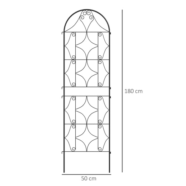 Support pour plantes grimpantes avec motif irrégulier, lot de 2, treillis de jardin, pour légumes, vignes, fleurs, en métal, 50 x 180 cm, noir