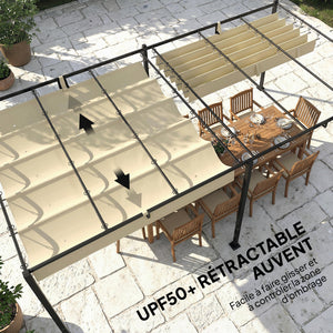 Pergola  5,7 m x 2,95 m avec Toit Rétractable, Pergola de Jardin avec Protection UV50+, Résistante à l'Eau, Beige