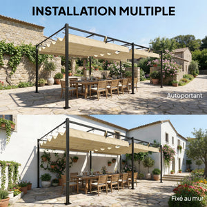 Pergola  5,7 m x 2,95 m avec Toit Rétractable, Pergola de Jardin avec Protection UV50+, Résistante à l'Eau, Beige