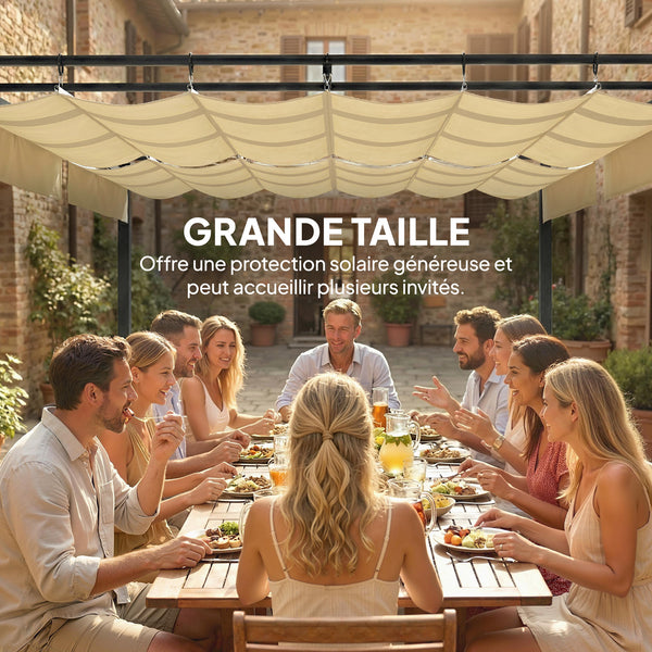 Pergola  5,7 m x 2,95 m avec Toit Rétractable, Pergola de Jardin avec Protection UV50+, Résistante à l'Eau, Beige