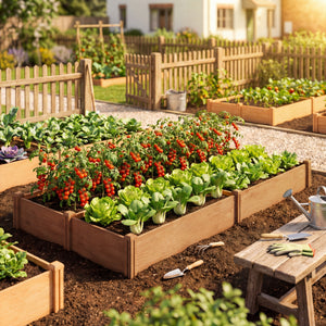 Carré Potager en Bois 234x109x25cm - Lit de Jardin Surélevé 4 Zones de Culture - Jardinière Extérieure à Fond Ouvert avec Montage sans Outil, pour Légumes, Fleurs, Marron Clair