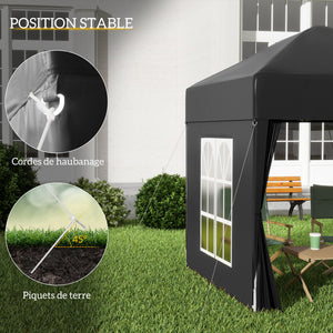 Tonnelle de jardin extérieure 2 x 2 m, tonnelle pliante pop-up, réglable en hauteur, protection UV, cadre en acier, 4 côtés amovibles, pour camping, festival, plage, sac de transport, noir