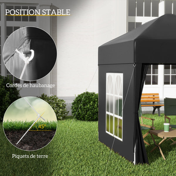 Tonnelle de jardin extérieure 2 x 2 m, tonnelle pliante pop-up, réglable en hauteur, protection UV, cadre en acier, 4 côtés amovibles, pour camping, festival, plage, sac de transport, noir