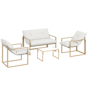 Salon de jardin extérieur 4 pièces avec coussins ultra-épais 15cm - ensemble mobilier de jardin et salon bas pour terrasse - canapé 2 places avec table basse et 2 fauteuils, cadre acier kaki