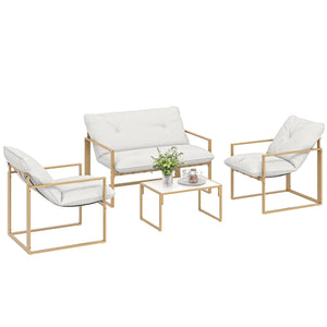 Salon de jardin extérieur 4 pièces avec coussins ultra-épais 15cm - ensemble mobilier de jardin et salon bas pour terrasse - canapé 2 places avec table basse et 2 fauteuils, cadre acier kaki