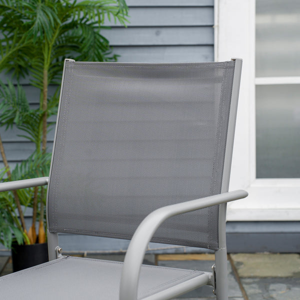 Ensemble de jardin 6 chaise + 1 table en acier salon de jardin 7 pièces chaises empilables plateau en verre trempé gris