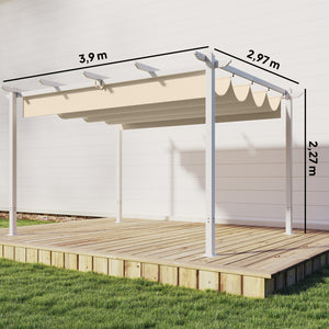 Pergola de Jardin 4 x 3 m avec Toit Rétractable, Gazebo Autoportant avec Trous de Drainage, Protection Solaire UPF30+, Beige