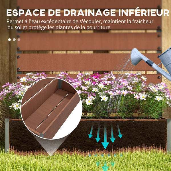 Jardinière avec treillis, lit surélevé de jardin, jardinière extérieure pour plantes grimpantes, bac à fleurs rectangulaire pot de plantes pour balcon terrasse patio, 90,5x38x180 cm, marron
