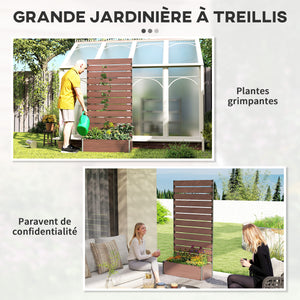 Jardinière avec treillis, lit surélevé de jardin, jardinière extérieure pour plantes grimpantes, bac à fleurs rectangulaire pot de plantes pour balcon terrasse patio, 90,5x38x180 cm, marron