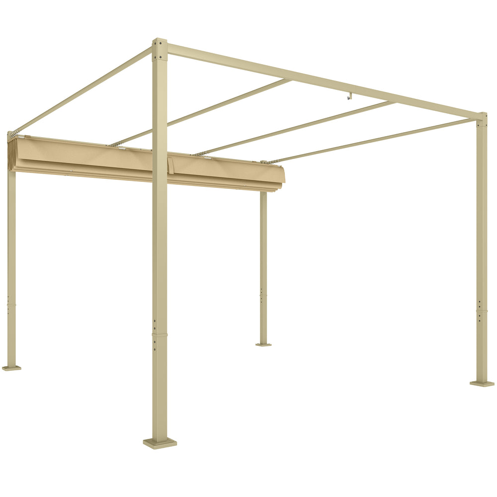 Pergola Rétractable Coulissante 3 x 3 m, tonnelle de Jardin à fixation magnétique Tissu Polyester Haute densité 180g/m² résistant aux UV, pour patios, jardin, terrasse, arrière-cours, kaki