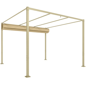 Pergola Rétractable Coulissante 3 x 3 m, tonnelle de Jardin à fixation magnétique Tissu Polyester Haute densité 180g/m² résistant aux UV, pour patios, jardin, terrasse, arrière-cours, kaki