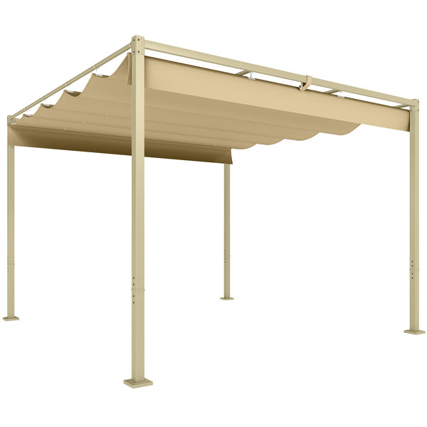 Pergola Rétractable Coulissante 3 x 3 m, tonnelle de Jardin à fixation magnétique Tissu Polyester Haute densité 180g/m² résistant aux UV, pour patios, jardin, terrasse, arrière-cours, kaki