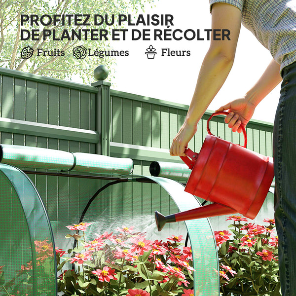Mini Serre de Jardin mini serre tunnel serre à tomates 4 x 1 x 0,8 m Acier PE Haute densité 140 g/m² Anti-UV 4 portes avec Zip enroulables Vert