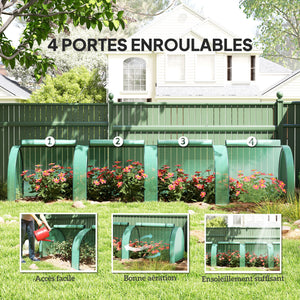 Mini Serre de Jardin mini serre tunnel serre à tomates 4 x 1 x 0,8 m Acier PE Haute densité 140 g/m² Anti-UV 4 portes avec Zip enroulables Vert