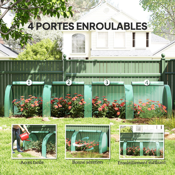 Mini Serre de Jardin mini serre tunnel serre à tomates 4 x 1 x 0,8 m Acier PE Haute densité 140 g/m² Anti-UV 4 portes avec Zip enroulables Vert