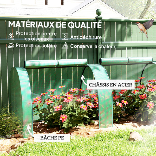 Mini Serre de Jardin mini serre tunnel serre à tomates 4 x 1 x 0,8 m Acier PE Haute densité 140 g/m² Anti-UV 4 portes avec Zip enroulables Vert