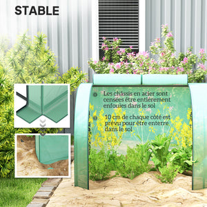 Mini Serre de Jardin mini serre tunnel serre à tomates 4 x 1 x 0,8 m Acier PE Haute densité 140 g/m² Anti-UV 4 portes avec Zip enroulables Vert