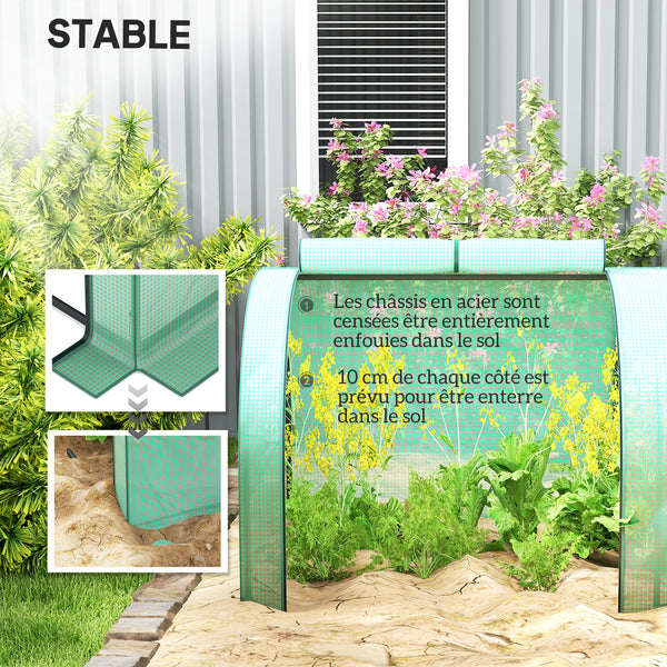 Mini Serre de Jardin mini serre tunnel serre à tomates 4 x 1 x 0,8 m Acier PE Haute densité 140 g/m² Anti-UV 4 portes avec Zip enroulables Vert