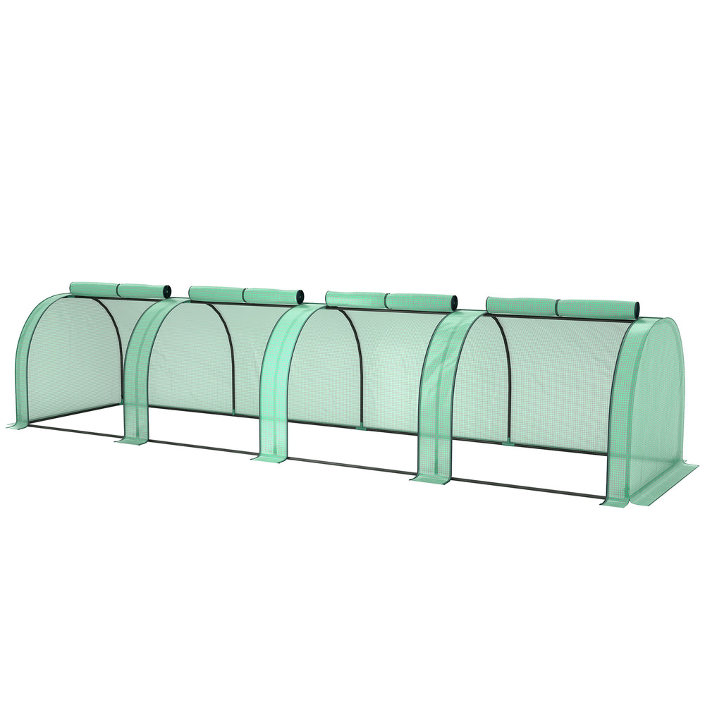 Mini Serre de Jardin mini serre tunnel serre à tomates 4 x 1 x 0,8 m Acier PE Haute densité 140 g/m² Anti-UV 4 portes avec Zip enroulables Vert