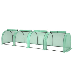 Mini Serre de Jardin mini serre tunnel serre à tomates 4 x 1 x 0,8 m Acier PE Haute densité 140 g/m² Anti-UV 4 portes avec Zip enroulables Vert