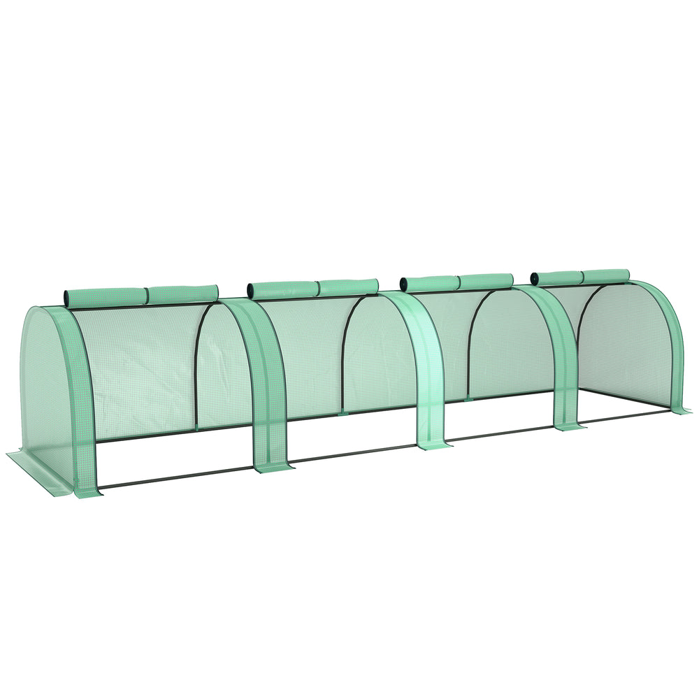 Mini Serre de Jardin mini serre tunnel serre à tomates 4 x 1 x 0,8 m Acier PE Haute densité 140 g/m² Anti-UV 4 portes avec Zip enroulables Vert