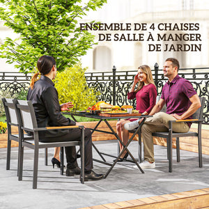Lot de 4 chaises de jardin avec accoudoirs effet bois, chaises de salle à manger cadre en aluminium fauteuils d'extérieur en tissu respirant pour balcon, terrasse, gris clair