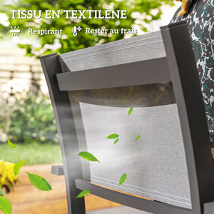 Lot de 4 chaises de jardin avec accoudoirs effet bois, chaises de salle à manger cadre en aluminium fauteuils d'extérieur en tissu respirant pour balcon, terrasse, gris clair