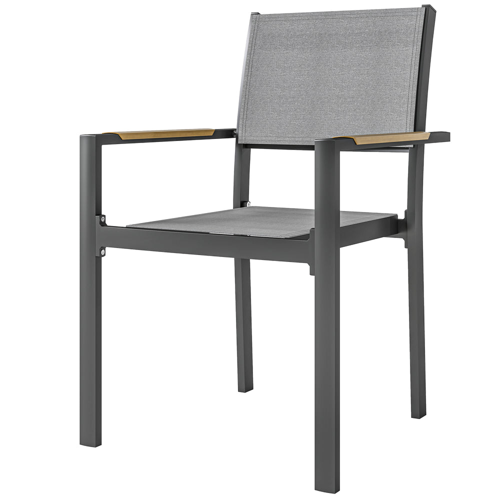 Lot de 4 chaises de jardin avec accoudoirs effet bois, chaises de salle à manger cadre en aluminium fauteuils d'extérieur en tissu respirant pour balcon, terrasse, gris clair