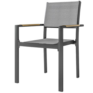 Lot de 4 chaises de jardin avec accoudoirs effet bois, chaises de salle à manger cadre en aluminium fauteuils d'extérieur en tissu respirant pour balcon, terrasse, gris clair
