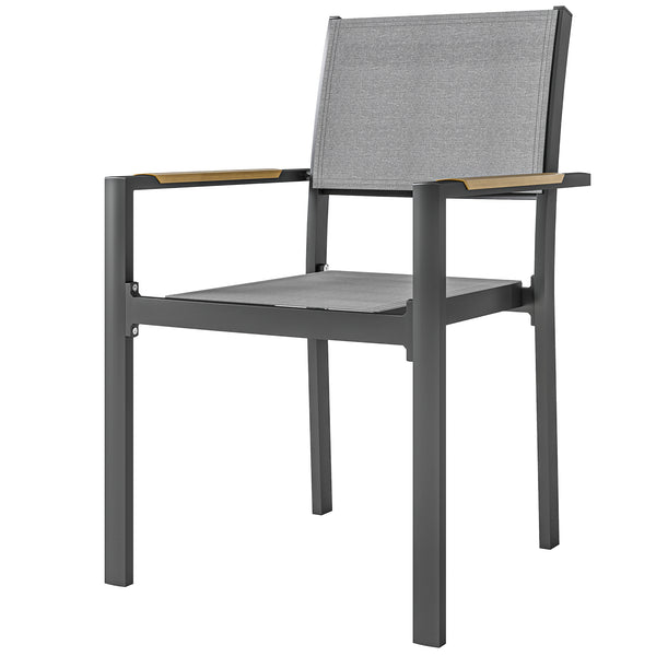 Lot de 4 chaises de jardin avec accoudoirs effet bois, chaises de salle à manger cadre en aluminium fauteuils d'extérieur en tissu respirant pour balcon, terrasse, gris clair