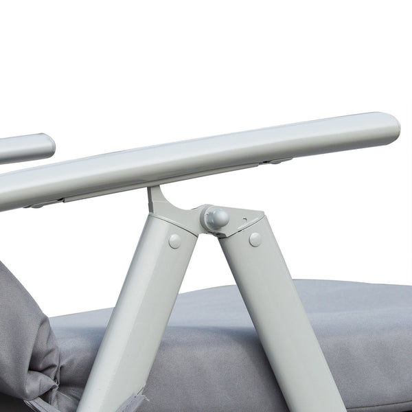 Bain de Soleil Pliable transat inclinable 7 Positions Chaise Longue Grand Confort avec Matelas + accoudoirs métal époxy textilène Polyester Gris