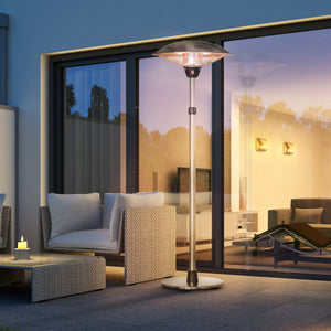 Parasol chauffant électrique 3000W chauffage d'appoint sans CO₂ 13 m² et IP44 - chauffage infrarouge sur pied 3 puissances de chauffe - hauteur réglable de 160 à 200 cm acier inox. argent