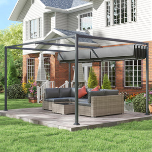 Pergola coulissante pergola rétractable 4 x 3 m structure métal époxy anticorrosion toile polyester haute densité 180 g/m² incluse gris foncé