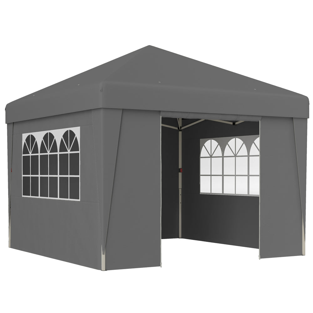 Tonnelle de jardin pop-up pliante tonnelle barnum tente de réception 3 x 3 m anti-UV 30 + avec fenêtres parois latérales sac de transport sacs de sable gris foncé