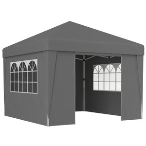 Tonnelle de jardin pop-up pliante tonnelle barnum tente de réception 3 x 3 m anti-UV 30 + avec fenêtres parois latérales sac de transport sacs de sable gris foncé