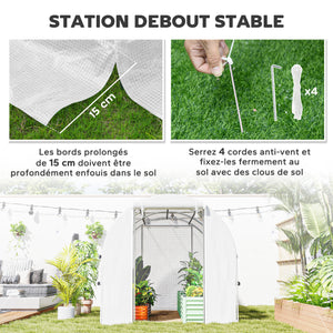 Serre de jardin tunnel, serre tunnel 6 m² avec 6 fenêtres et 1 porte enroulable, toile PE structure en acier galvanisé, blanc