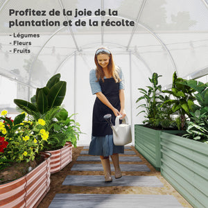Serre de jardin tunnel, serre tunnel 6 m² avec 6 fenêtres et 1 porte enroulable, toile PE structure en acier galvanisé, blanc