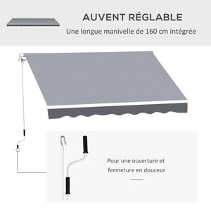 Store banne manuel rétractable dim. 2,5L x 2l (avancée) m inclinaison réglable store banne alu. polyester imperméabilisé haute densité gris