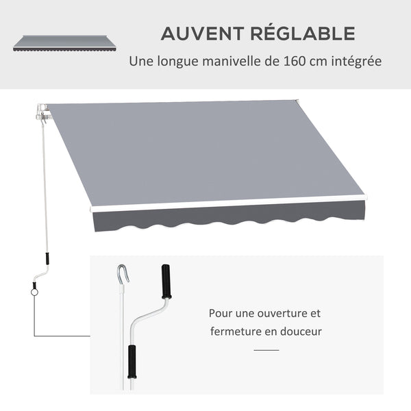 Store banne manuel rétractable dim. 2,5L x 2l (avancée) m inclinaison réglable store banne alu. polyester imperméabilisé haute densité gris
